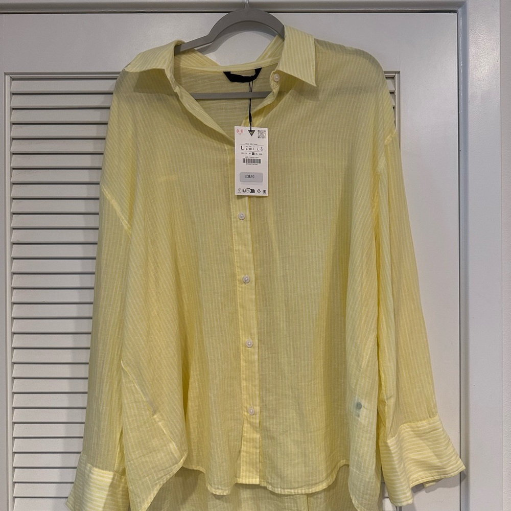 Zara Light Yellow Casual Button Down Shirt